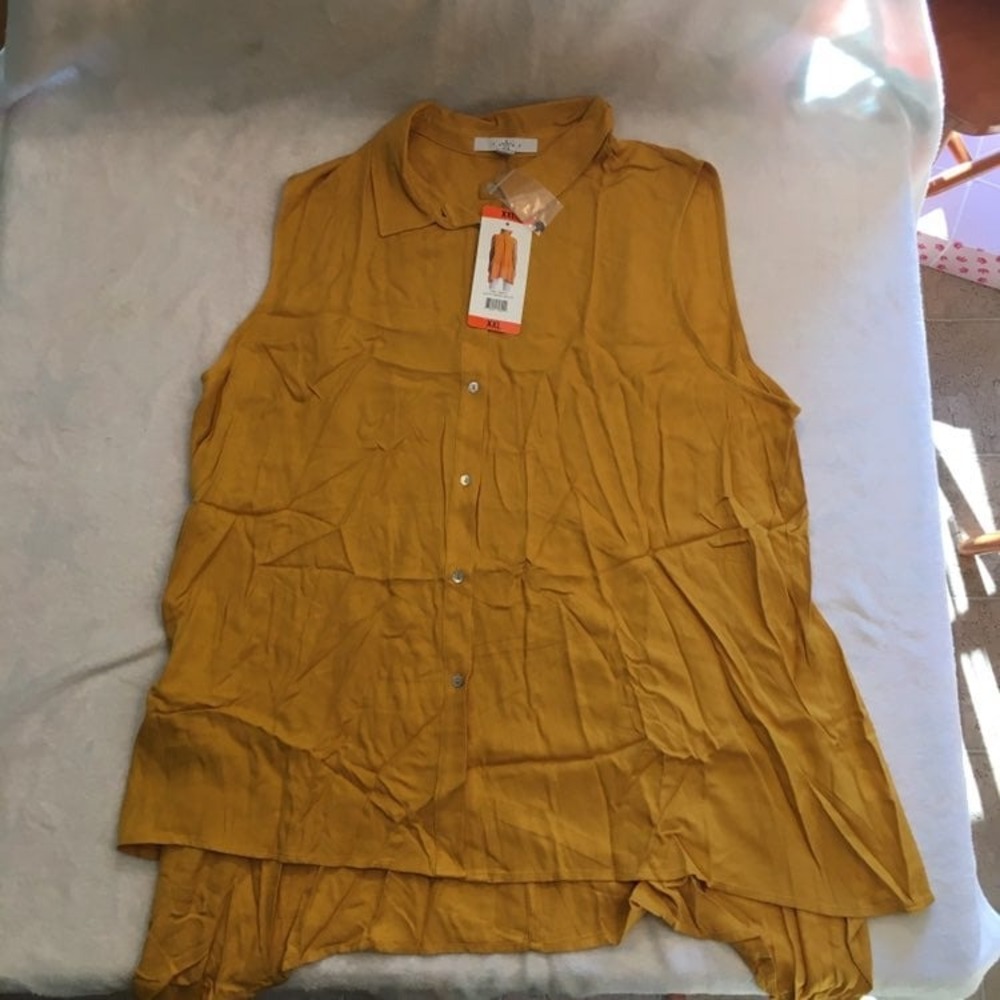 Fever Tunic Top Women XXL Mango Mojito New Sleeveless High-Low Button Down